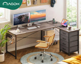 AODK L Shaped Desk with 4 Tier Drawers, 61" Reversible Gaming Desk with Power Outlets, L Shaped Computer Desk with USB Charging Port and Host Stand, Home Office Corner Desk, Easy to Assemble, Grey Oak AODK