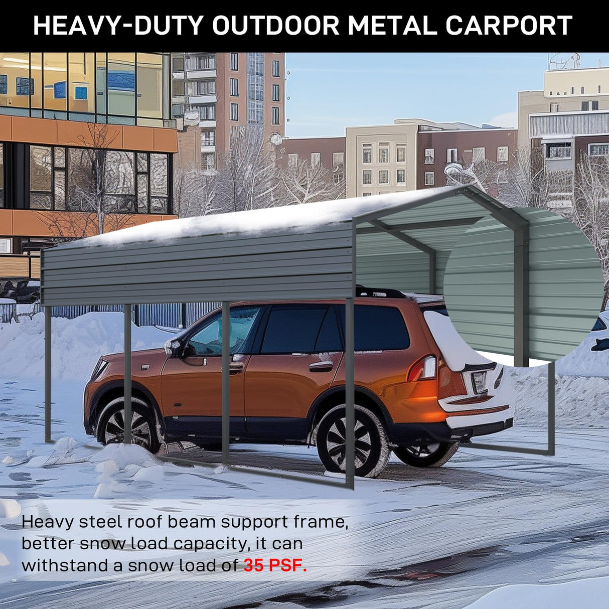 Outvita Heavy Duty Metal Carport, 10x15FT, Gray, Vehicle Protection, Outdoor Gatherings Outvita