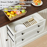 IFGET Farmhouse Sideboard Buffet Cabinet with Storage, 58'' Large Coffee Bar Stroage Cabinet with 2 Drawers and 4 Doors, Wood Rustic Accent Cabinet for Dinning Room, Hallway, and Living Room, Whtie IFGET