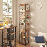 IBUYKE 6-Tier Tall Narrow Corner Bookcase for Small Space Storage in Rustic Brown IBUYKE