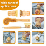 SAMEBUTECO Bamboo Dish Brushes Sets 4 Tools in One Kitchen Clean Dish Scrubber for Pots Pans Bottles with Natural Bristles (Bamboo Brushes Sets) SAMEBUTECO