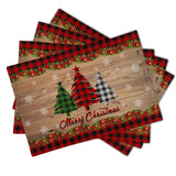 Merry Christmas Placemats Set of 4 18" x 12", Winter Xmas Tree Snowflake Red Plaid Table Mats Heat-Resisting Non Slip Reversible Burlap Coffee Place Mats for Party Dining Table Kitchen Decor Sweetshow