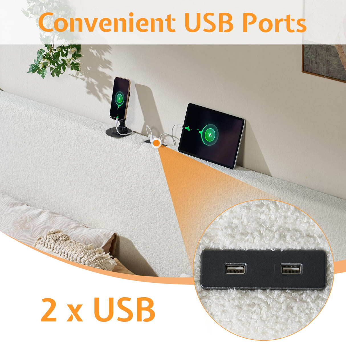 Jocisland King Size Upholstered Bed Frame with Boucle Chenille Fabric, Cloud-Inspired Headboard & Corner Design, Sturdy Platform Bed, No Box Spring Needed, White Jocisland