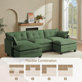 Amsleekey Modular Sectional Sofa, 111.5" U-Shaped Corduroy Comfy Sectional Couches for Living Room, 3-Seater Cloud Couches with 2 Movable Ottomans, Flexible Combination Modern Deep Seat Sofa (Green) Amsleekey