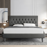 Allewie Full Size Button Tufted Platform/Fabric Upholstered Bed Frame with Adjustable Headboard/Wood Slat Support/Mattress Foundation/Dark Grey (Full) Allewie