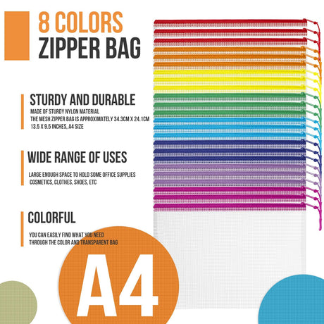 24pcs Mesh Zipper Pouch File Bags Puzzle Storage Bags, A4 13x9 Inches Large Reusable Zipper Pouches for Organizing Classroom Board Game Organization YOPCDJ