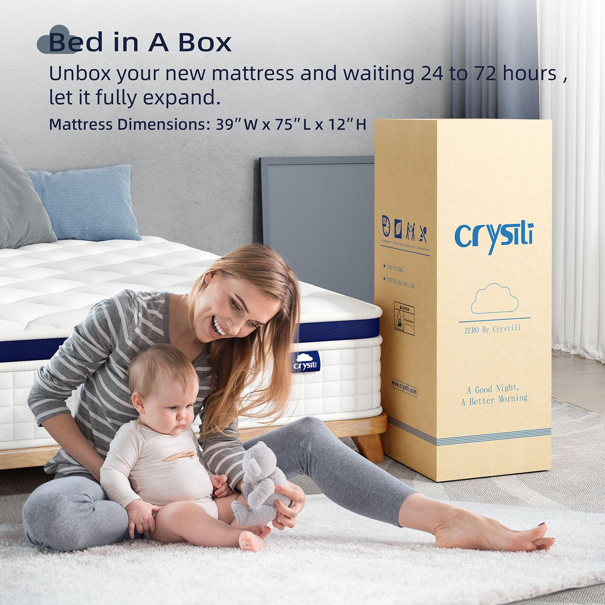 Crystli Twin Size Mattress, 12 Inch Memory Foam Mattress Bed in A Box, Innerspring Hybrid Twin Size Mattress for Pressure Relief, Medium Firm, CertiPUR-US Certified Crystli