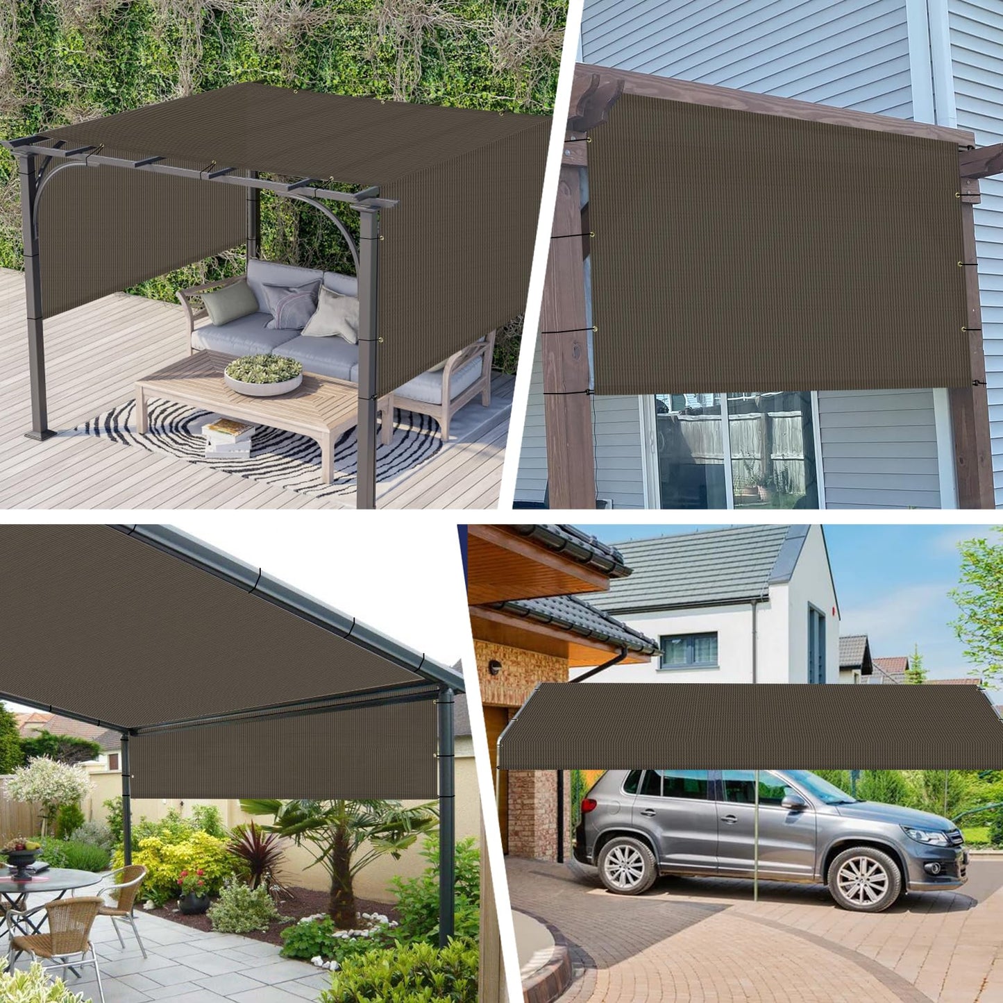 Windscreen4less 10'x18' Outdoor Pergola Replacement Shade Cover Canopy for Patio Privacy Shade Screen Panel with Grommets on 2 Sides Includes Weighted Rods Breathable UV Block Brown-Customized