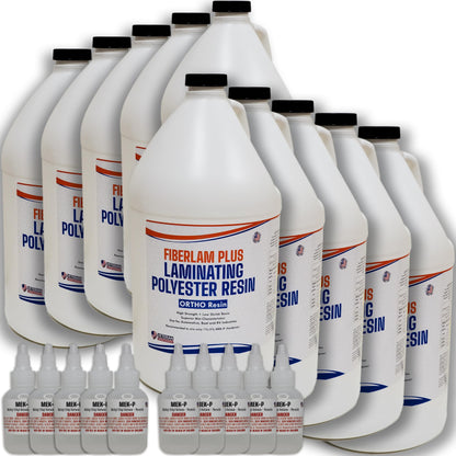 FIBERLAM Plus 1-10G Polyester Resin 1-10 Gallon +MEKP Hardener; Low Viscosity Coating for Laminating Fiberglass mat/Biaxle/Cloth; Boat/RV/Automotive/Canoe/Surfboard| Extended TACK Time (2 Gallon)