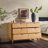 Walker Edison Mid-Century Modern Grooved Handle Wood 6-Drawer Dresser, 52 Inch, Natural Pine Walker Edision