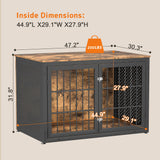 rehomerance Rustic Heavy Duty Dog Crate Furniture for Extra Large Dogs, 48" Indestructible Metal Kennel for High Anxiety Dogs, Wooden Cage Kennel Furniture Indoor, Decorative Dog Kennel End Table, XL rehomerance