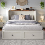 LUXOAK Full Size Murphy Bed with Charging Station, Cabinet Bed with Large Storage Drawer for Home Office or Small Room, Full Foldable Platform Bed, White LUXOAK