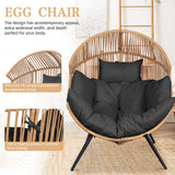 Vongrasig Wicker Egg Chair PE Rattan Chair with Cushion, Oversized Patio Lounge Chair for Outdoor, Indoor, Balcony, Backyard, Garden, Living Room, Black Vongrasig