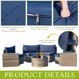 ECOTOUGE 9 Piece Outdoor Patio Half Moon Furniture, Patio Sectional Conversation Sofa Set with 30 Inch Propane Firepit Table Set for for Porch, Backyard and Garden (Blue) ECOTOUGE