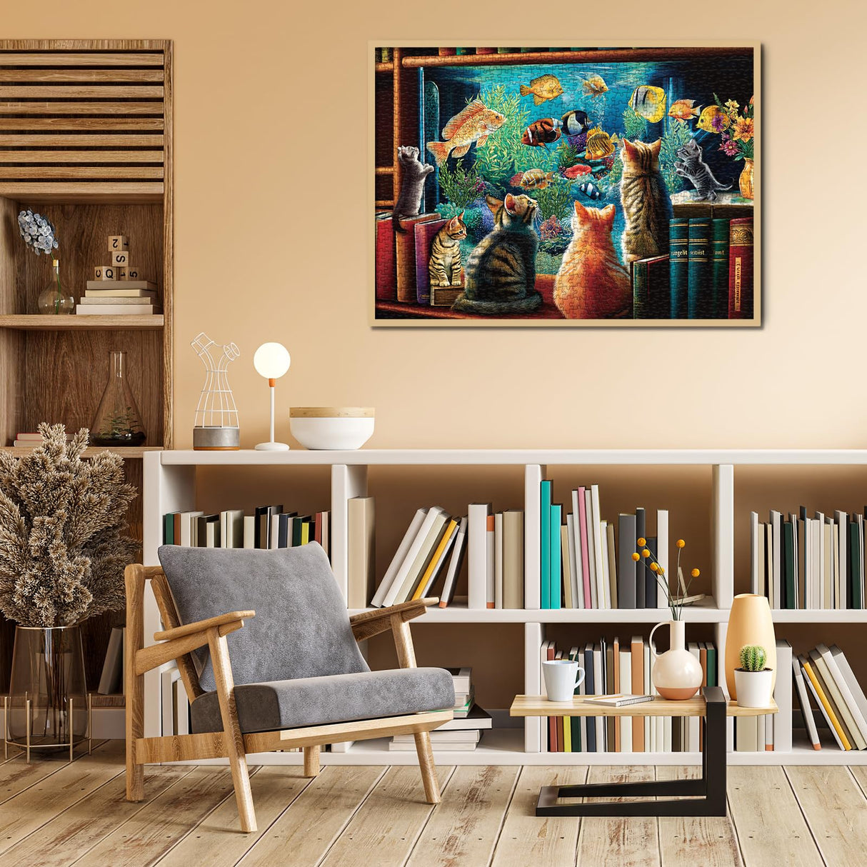 Cat Kitten Puzzle for Adults 1000 Pieces, Funny Cute Jigsaw Puzzle, Fish Flower Book Puzzle BBOLDIN