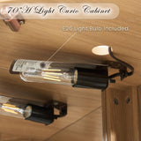 CKEASEAN Corner Curio Cabinet, 70" H Lighted Glass Display Cage with Tempered Glass Doors and Adjustable Shelves, Bulb Inclued, Wine Bar China Cabinet for Living Room Liquor Storage (Light Oak) CKEASEAN