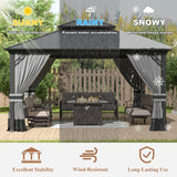 Kurapika 12' x 14' Hardtop Outdoor Metal Gazebo with Galvanized Steel Double Roof Canopy, Curtain and Netting, Aluminum Permanent Pavilion Gazebo, Grey Kurapika