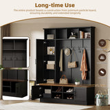 SIYSNKSI Versatile 3-in-1 Hall Tree with 6 Hooks, Farmhouse Walnut Storage Bench with Adjustable Shelves, 55" W Entryway Coat Rack with Multiple Storage Space for Mudroom, Living Room (Black-7) SIYSNKSI