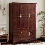 EITACHUL Solid Wood Brown Armoire Wardrobe Closet: 3 Door Solid Wood Wardrobe Cabinet with 2 Drawers, Armoire Closet with Hanging Rods Storing Clothes for Bedroom EITACHUL