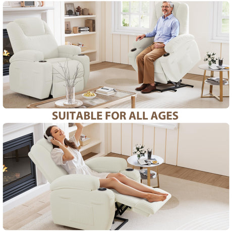 Flamaker Power Lift Chair Massage Recliner Chairs for Elderly - Ergonomic Design with Cup Holders & Side Pockets, Remote Control (White) Flamaker
