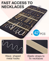 BAGSMART Hanging Jewelry Organizer Storage Roll with Hanger Metal Hooks Double-Sided Jewelry Holder for Earrings, Necklaces, Rings on Closet, Wall, Door, 1 piece, Large, Black BAGSMART