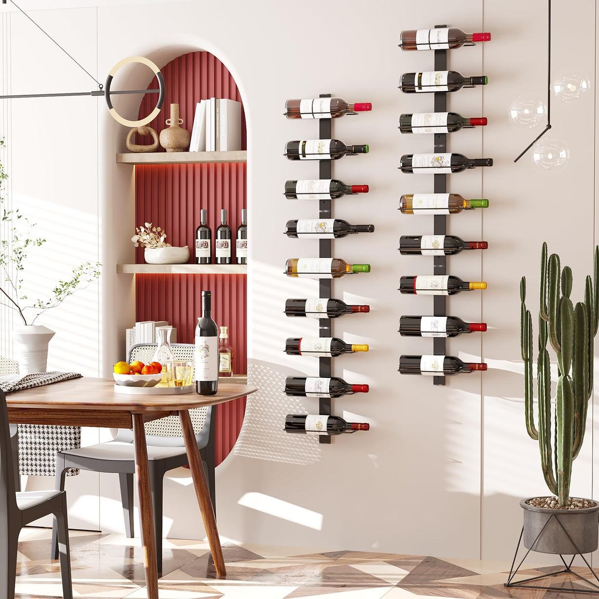 C&AHOME Wall Mounted Wine Rack, 9 Bottle Wall Mounted Wine Rack, Adjustable and Separable Metal Hanging Wine Bottle Holder, Freely Wall Wine Rack for Kitchen Pantry Bar Wine (1) C&AHOME