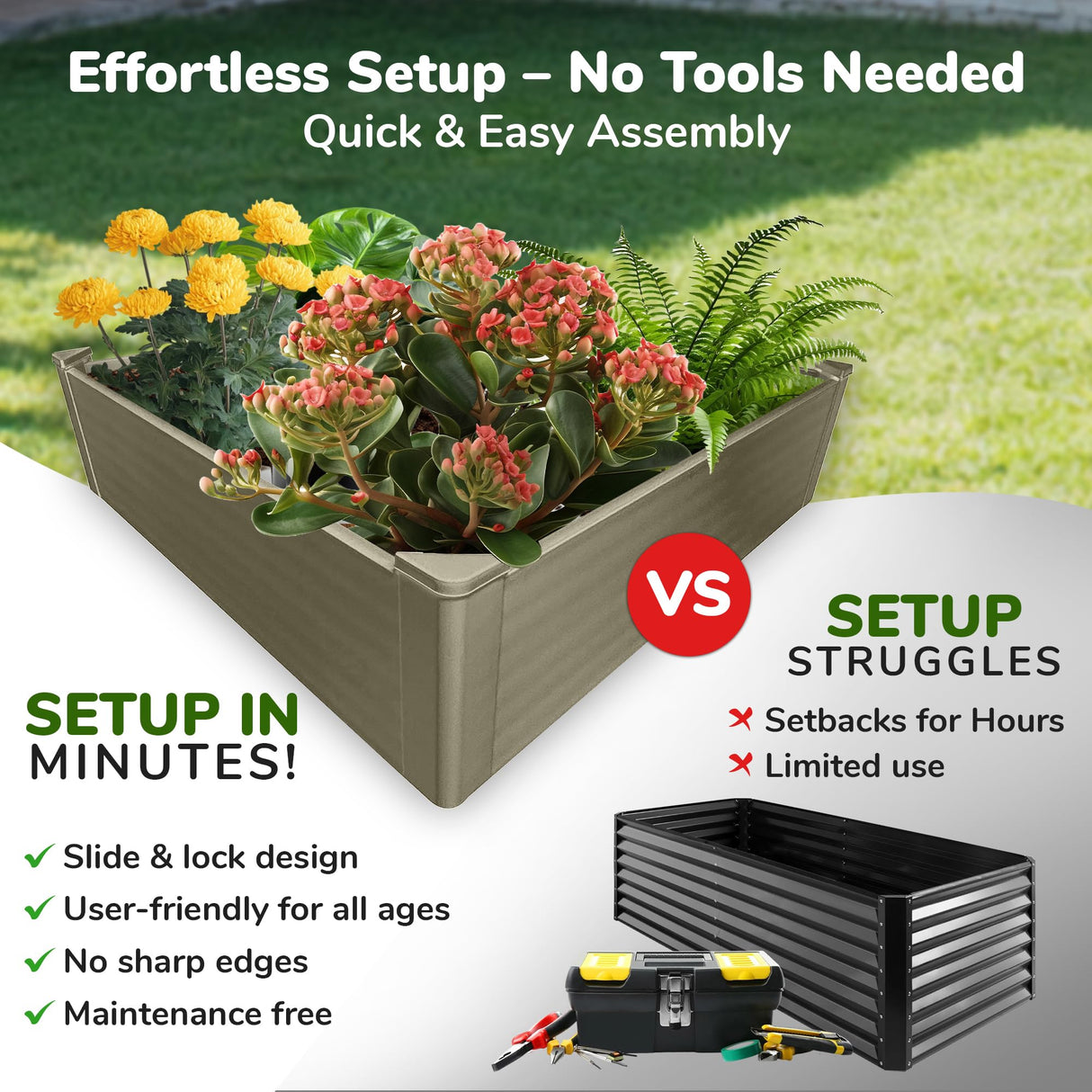 One Sweet Earth Raised Garden Bed - 4x4 ft Planter Box - Weathered Wood HDPE - No Tools Needed - DIY Kit for Urban Gardening, Flowers, Herbs & Vegetables - Made in The USA One Sweet Earth