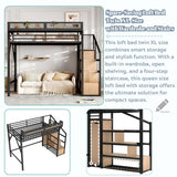 Twin XL Loft Beds with Storage Beside Shelves and Wardrobe, Metal Loft Bed Twin with LED Lights and USB Ports, Heavy-Duty Loft Bed Frame for Teens, Adults, Noise-Free & Space-Saving, Black Bellemave