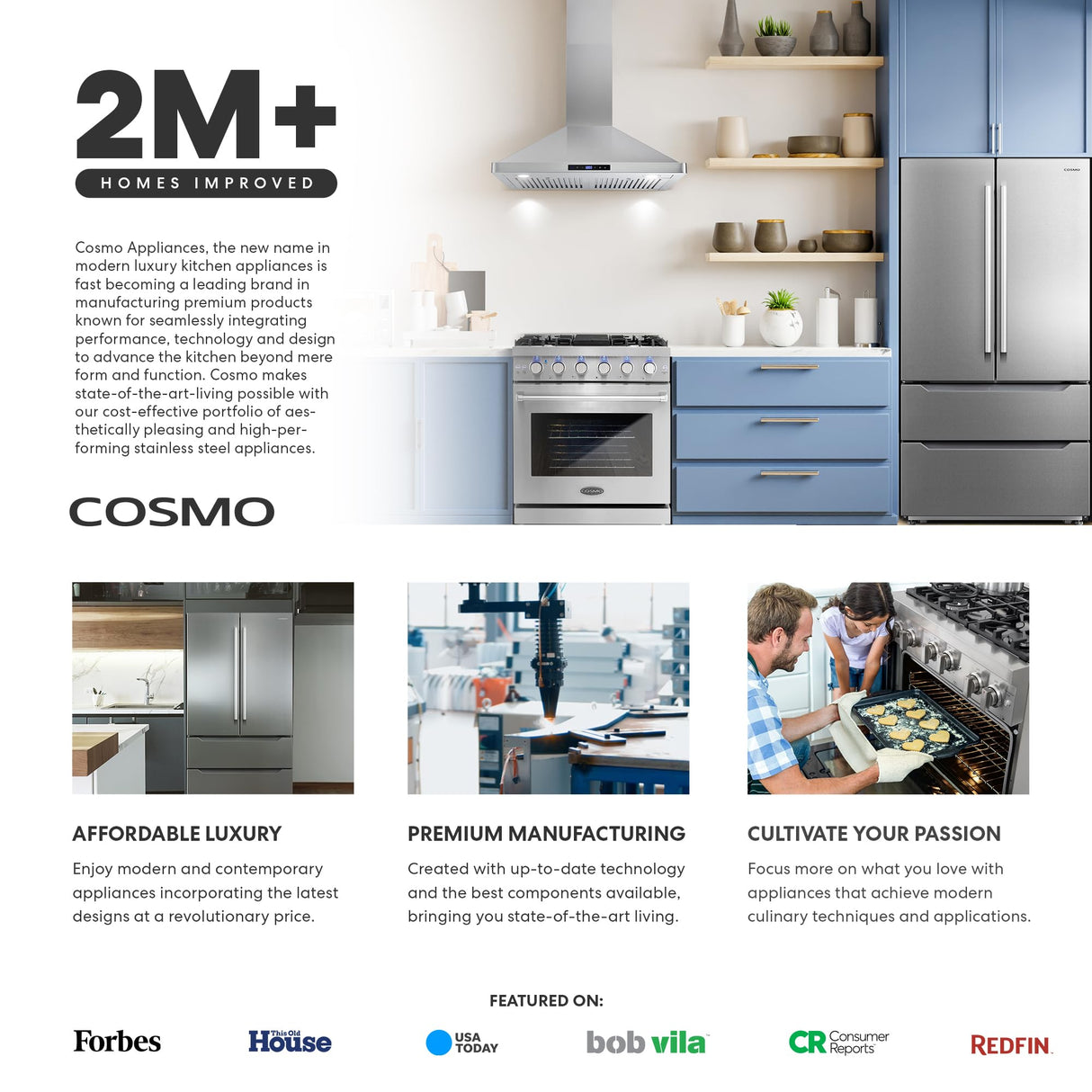 COSMO COS-QS90 Under Cabinet Range Hood with 500 CFM, Permanent Filters, LED Lights, Convertible from Ducted to Ductless (Kit Not Included), 36 in, Stainless Steel COSMO