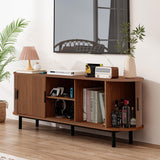 FurSch 62" Tambour Door TV Stand,Wood Mid Century Modern TV Cabinet for Up to 65“ TV,Curved Edge Long TV Stand with Storage for Bedroom Living Room (Walnut, 62.2inch) FurSch