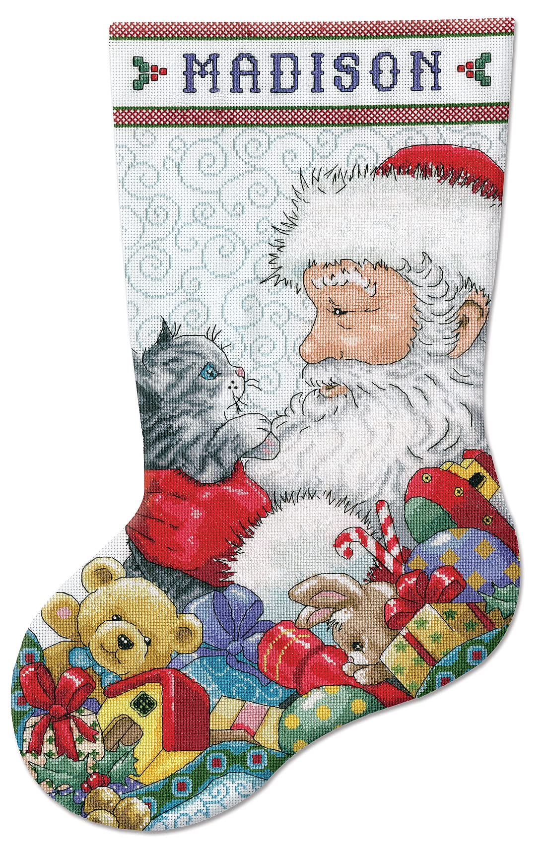 Santa with Kitten Counted Cross Stitch Stocking Kit Tobin