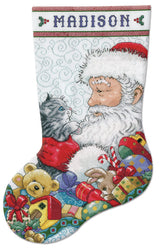 Santa with Kitten Counted Cross Stitch Stocking Kit Tobin