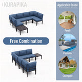 Kurapika 7 Pieces Metal Patio Furniture Set Modern Metal Outdoor Conversation Sets, Patio Sectional Sofa w/5 Inch Cushion and Coffee Table, Navy Blue Kurapika