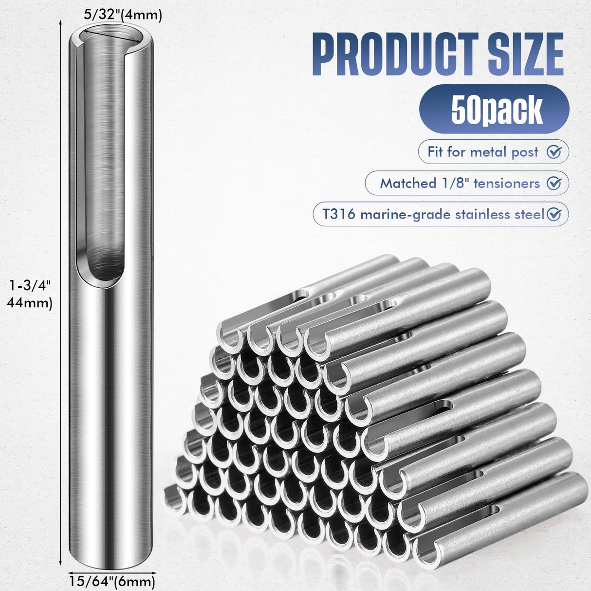 Yaocom 50 Pack 316 Stainless Steel 1/8" Invisible Cable Railing Kit Invisible Terminal Toggle Anchor Angle Stainless Steel Adjustable Cable Railing for Metal Railing Corner Post and Wall Post Yaocom