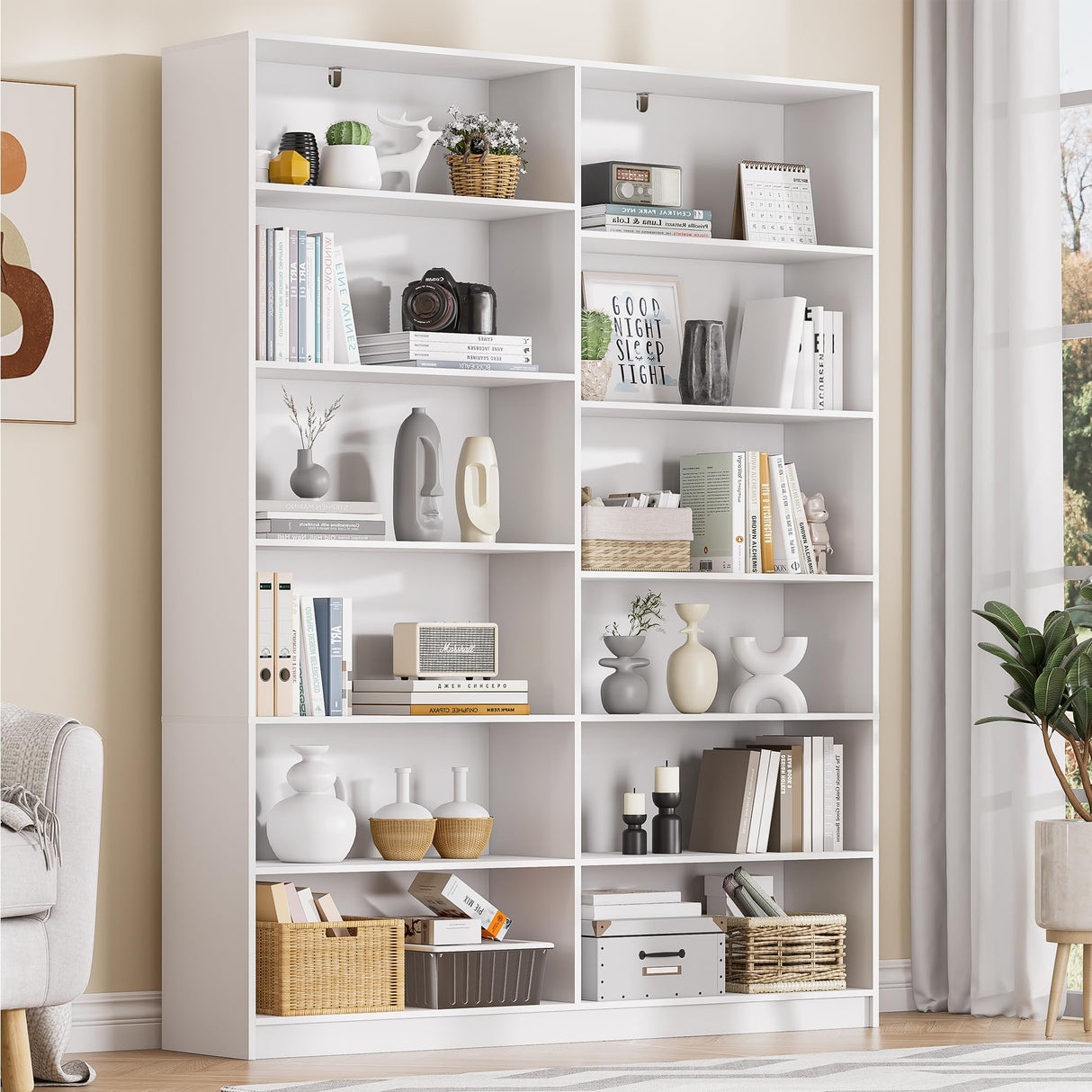 6 Tier Large Bookshelves, 70.8 Inch Tall Bookshelf and Bookcases for Living Room, Study Room, Home Office Library，White Bookcase with 12 Open Shelves. Odeekea