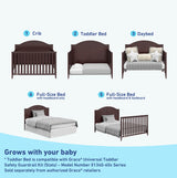 Graco Wilfred 5-in-1 Convertible Crib (Espresso) – GREENGUARD Gold Certified, Converts to Toddler Bed and Full-Size Bed, Fits Standard Full-Size Crib Mattress, Adjustable Mattress Support Base Graco