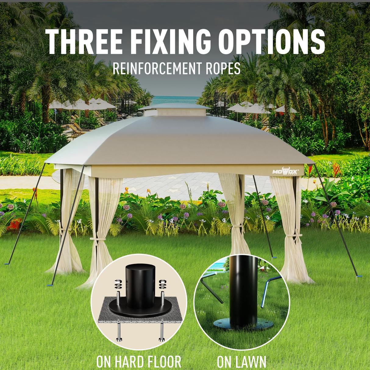 MOWOX POWER 10 x 12' Gazebo with Waterproof Double Vent Roof, Easy-Set up Gazebo with Mosquito Netting, Outdoor Gazebo for Garden, Backyard and Lawns (Khaki). MOWOX POWER