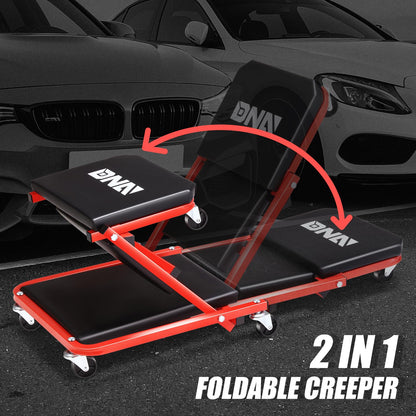 ‎DNA MOTORING TOOLS-00184 36 Inches 2 IN 1 Rolling Folding Car Creeper/Seat, 6 Pcs 2" Casters, 150kg Weight Capacity, Red