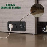 Ball & Cast Queen Size Murphy Bed Wall Chest with Oversized Drawers and Folding Foam Mattress,Wood Hideaway Cabinet Platform Bedframe w/Set of Sockets & USB Ports,Space-Saving,for Small Room,Gray Ball & Cast