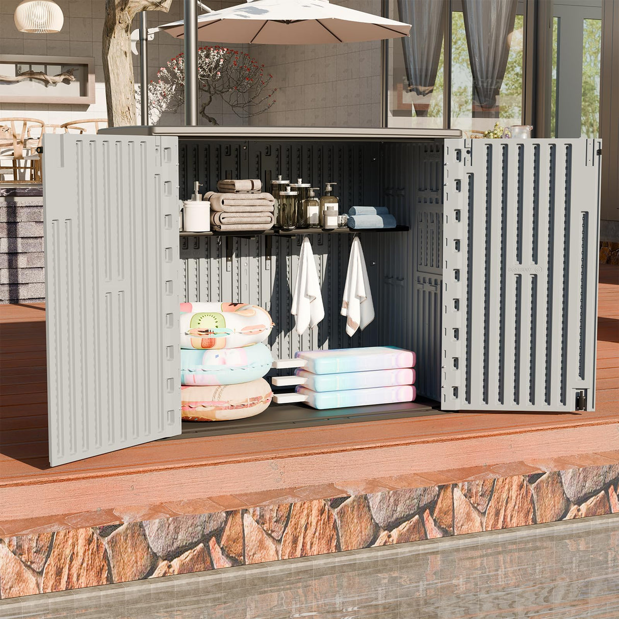 HOMSPARK 37 Cu.Ft Outdoor Storage Shed Weather Resistant, Resin Storage Sheds & Outdoor Storage Box for Backyard Garden Patio Lawn, Multi functional | Double-wall Shed with Lockable Doors,(Light Gray) HOMSPARK