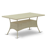 East West Furniture OSBK7-03A Oslo 7 Piece Patio Furniture Wicker Outdoor Set Includes a Rectangle Dining Table with Glass Top and 6 Backyard Armchair with Cushion, 36x60 Inch East West Furniture