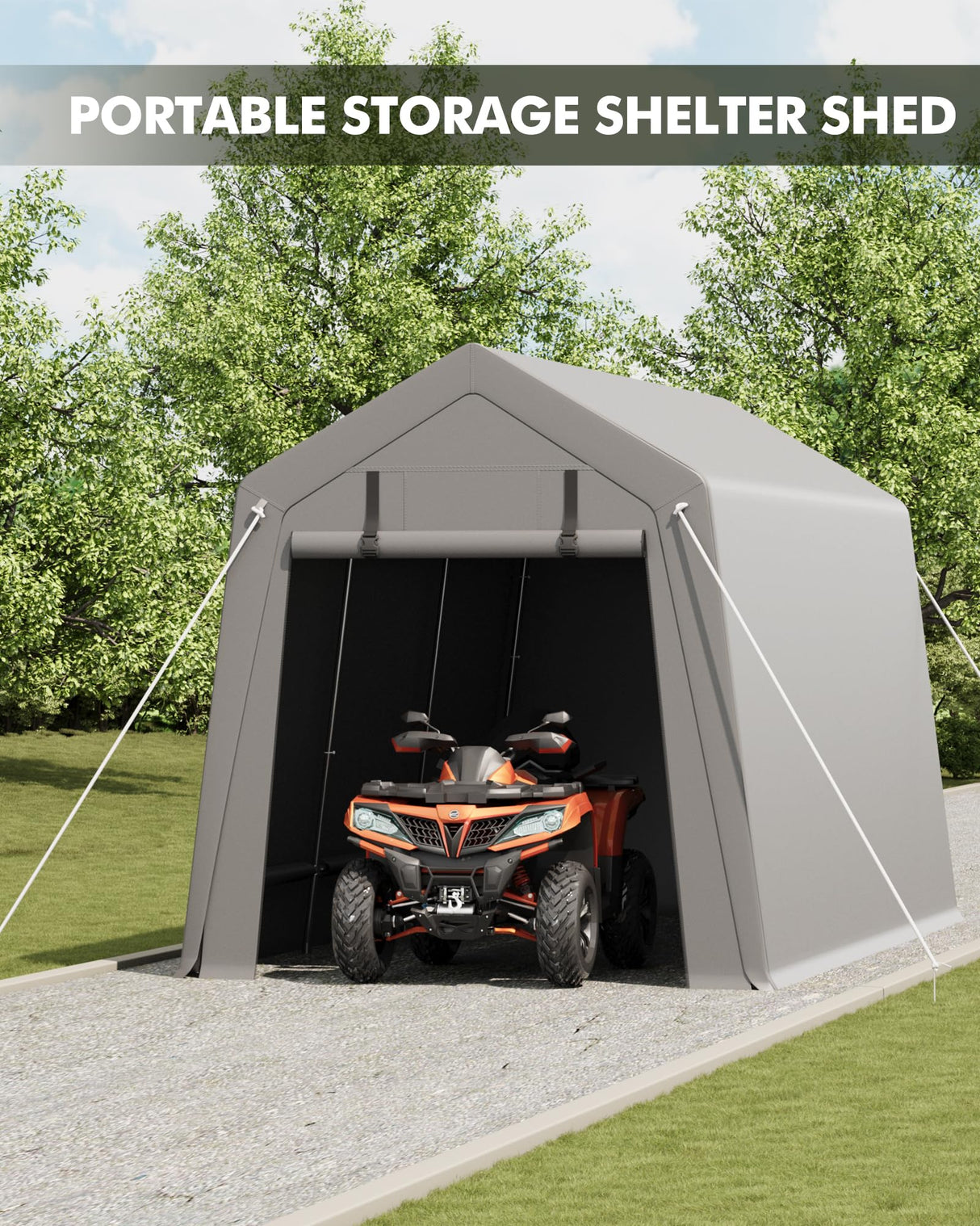 10 x 15 ft Portable Carport, Storage Shed with Heavy Duty Waterproof Tarp & 2 Roll-Up Zipper Doors, Ideal Tent for Motorcycles, Bikes, Garden Tools, and Firewood Hipicute