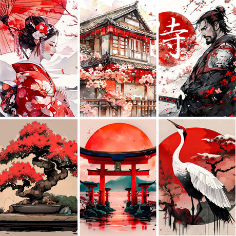 LuwoArte 6 Pack Paint by Numbers Kit for Adults – Japanese Aesthetics – Elegant Paint by Numbers for Adults Beginners – DIY Adult Paint by Number Kit –Relaxing Wall Art Painting Gift– 7.87 x 7.87 inch LuwoArte