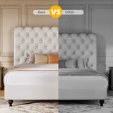 DWVO Queen Size Platform Bed Frame with 54" Tall Headboard, PU Leather Upholstered Platform Bed with Solid Wood Leg, Button Tufted, No Box Spring Needed, Easy Assembly, Beige DWVO