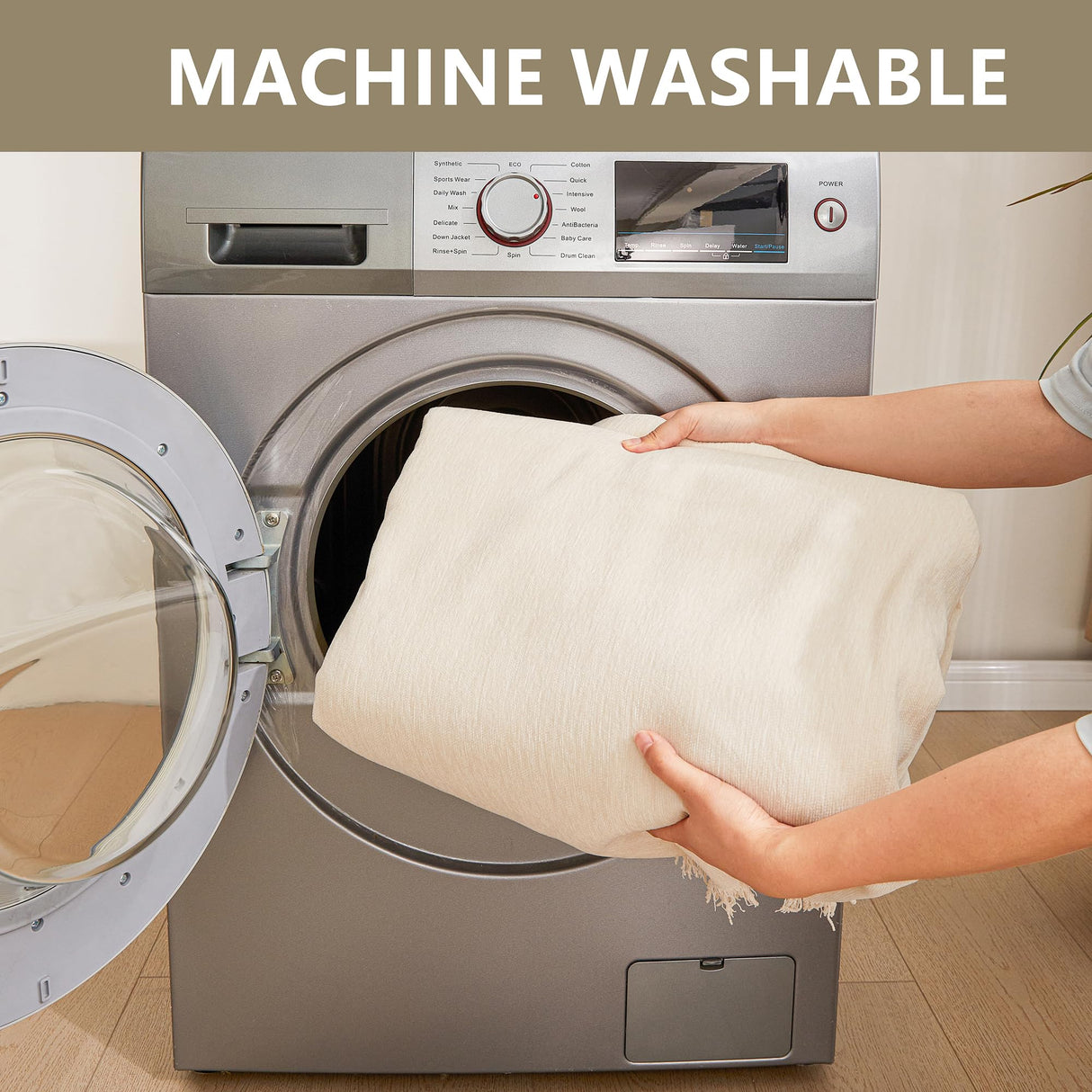 MYSKY HOME Boho Couch Cover Beige Sofa Covers with White Tassel Farmhouse Sofa Slipcover Simple Couch Protector for Dogs Chenille Sectional Couch Covers L Shaped Couch Cushion Covers, 91"x 134" MYSKY HOME