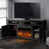 FUNKOCO Fireplace TV Stand for TVs Up to 65”, Farmhouse 59" Barn Door Fireplace Entertainment Center with 2 Storage Cabinets & 2 Opened Shelves for Living Room(Gray) FUNKOCO