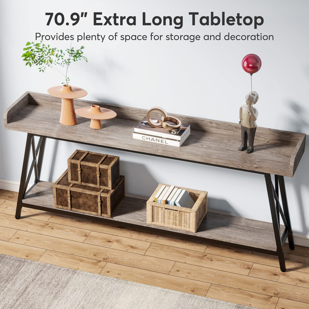 Tribesigns 70.9 inch Extra Long Console Table Behind Couch, Rustic Industrial Sofa Table for Living Room, Narrow Entryway Hallway Long Bar Table (Grey) Tribesigns