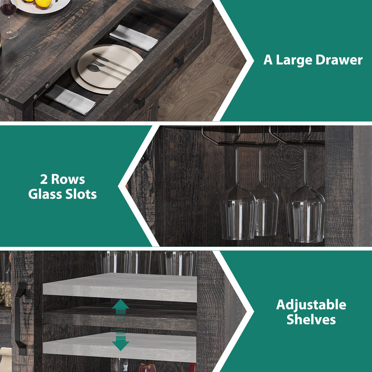 YITAHOME 32" Sideboard Coffee Bar Cabinet, Farmhouse Buffet Cabinet with Drawer & Adjustable Storage Shelves, Storage Cabinet with Sliding Barn Door for Living Room, Dark Rustic Oak YITAHOME