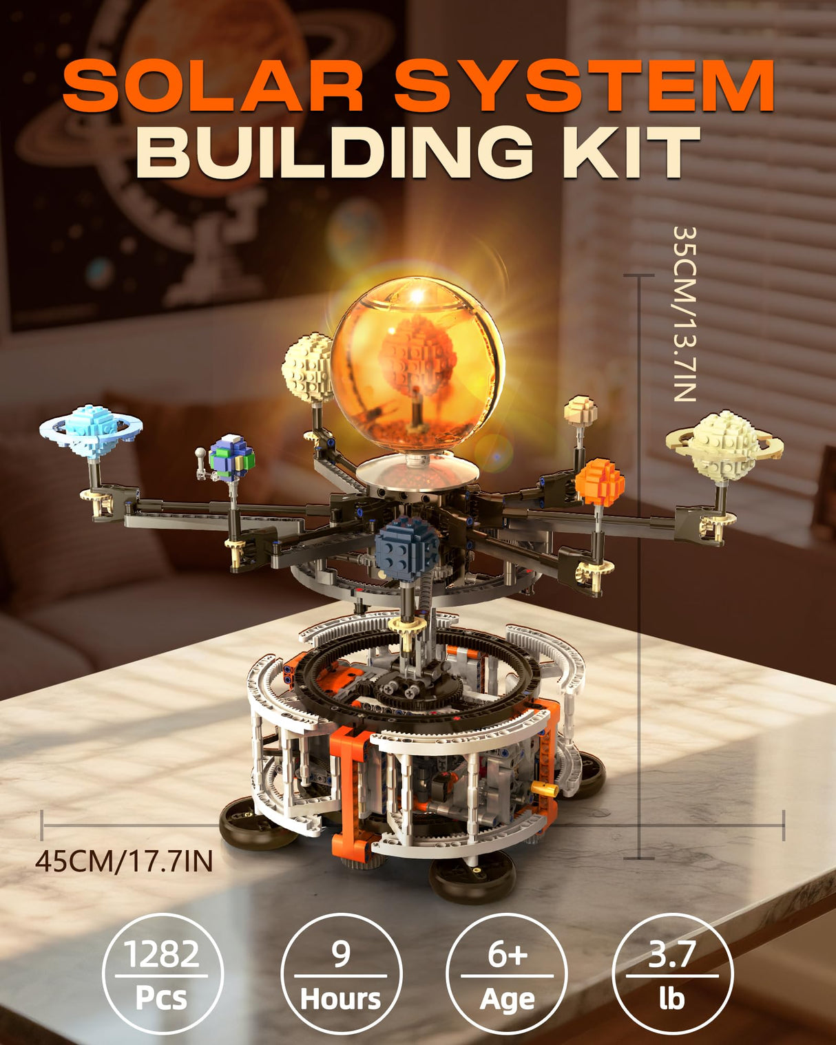 MOCBURIKU Solar System Building Set for Kids, STEM Toys with Rotatable Handle and Mechanical Gears, Space Toys for Home/School Science Learning, Birthday Gifts for Boys Girls Ages 6-12(1282pcs) MOCBURIKU