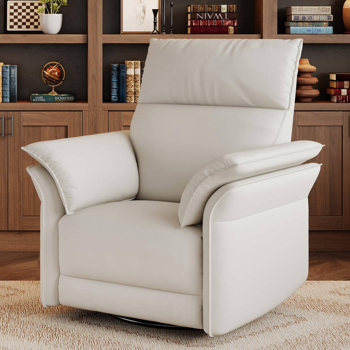 GarveeHome Power Recliner Chair Swivel Glider Upholstered Faux Leather Nursery Rocker Reclining Sofa Chair with Charging Port, Curved Armrests & Padded Backrest (White) GarveeHome